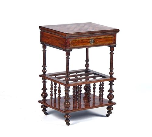 A VICTORIAN INLAID WALNUT GAMES TABLE/CANTERBURY
