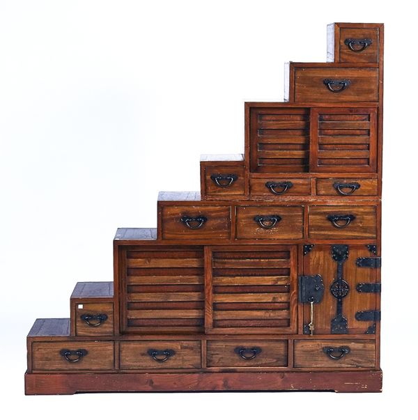 A 20TH CENTURY EASTERN HARDWOOD TANSU STYLE CABINET