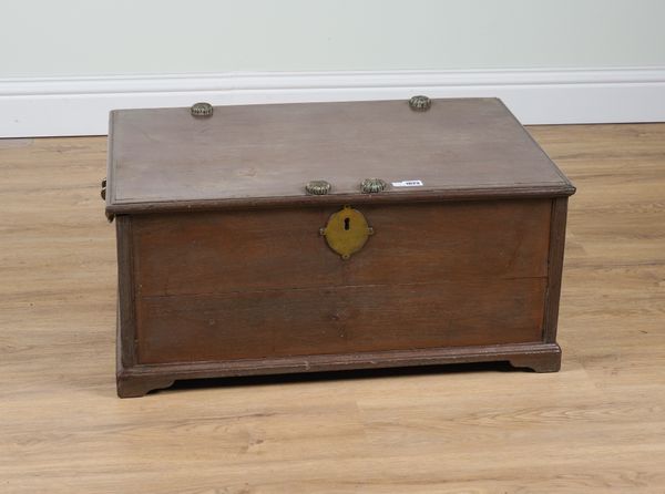 A 19TH CENTURY INDIAN BRASS BOUND TEAK TRUNK