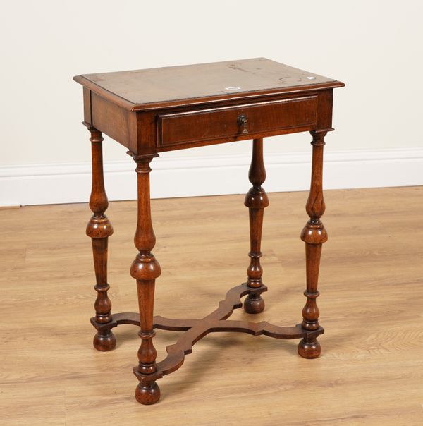 HOWARD AND SONS LTD; A WALNUT QUEEN ANNE STYLE SINGLE DRAWER SIDE TABLE