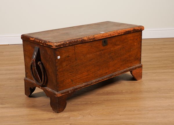 A 19TH CENTURY CAMPHOR WOOD RECTANGULAR TRUNK