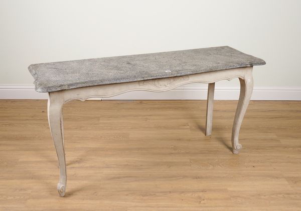 A FRENCH FAUX SLATE TOPPED PAINTED CONSOLE TABLE