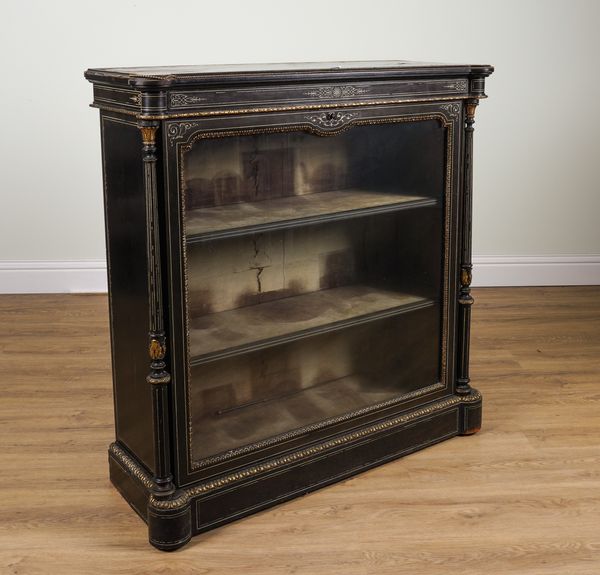 A VICTORIAN GILT-METAL MOUNTED EBONISED GLAZED DISPLAY CASE