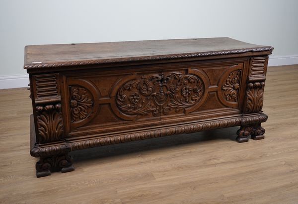 AN 18TH CENTURY ITALIAN CARVED WALNUT CASSONE