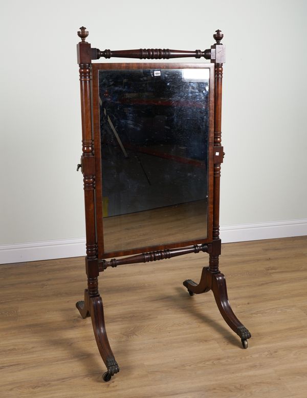 A REGENCY MAHOGANY FRAMED CHEVAL MIRROR