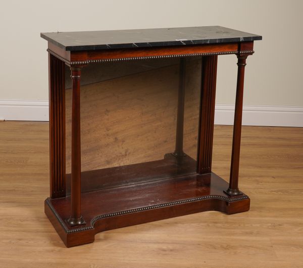 A REGENCY STYLE FAUX MARBLE MOUNTED CONSOLE TABLE