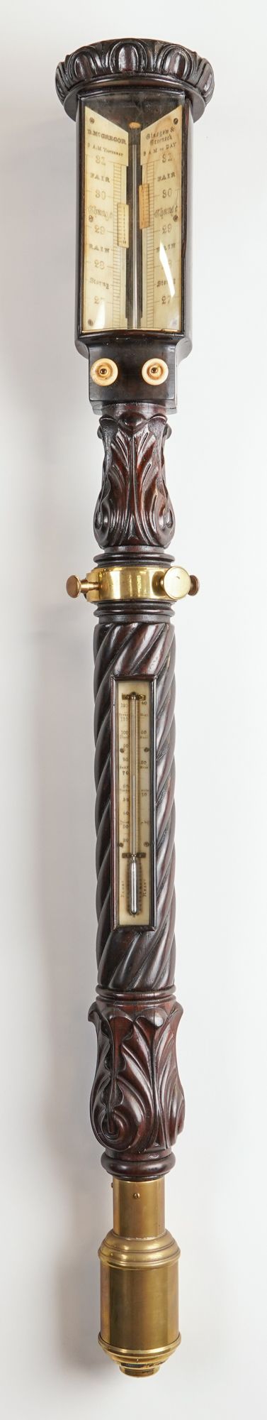 A VICTORIAN CARVED ROSEWOOD MARINE BAROMETER (2)