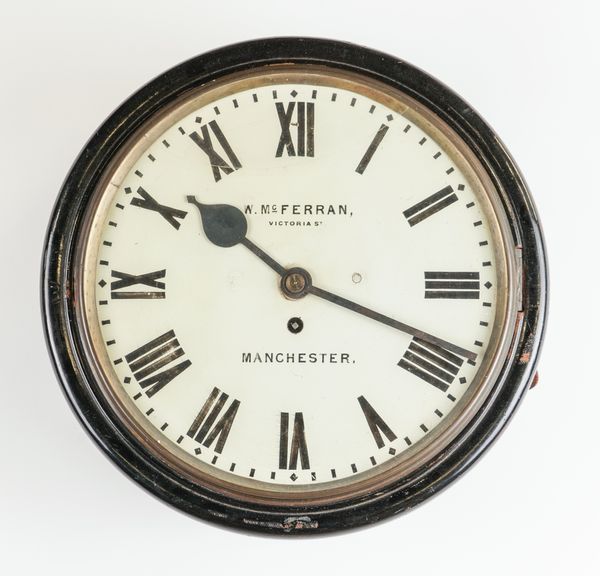 A LATE VICTORIAN MANCHESTER EBONISED FUSÉE DIAL CLOCK