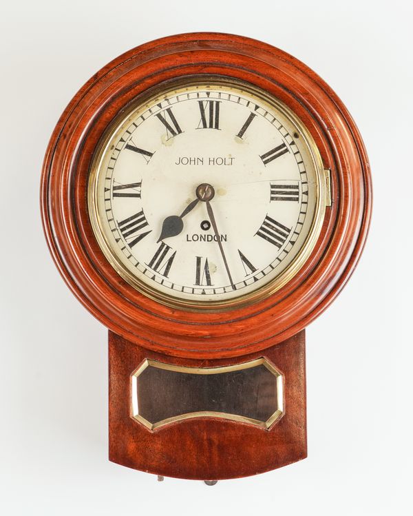 A MAHOGANY SMALL DROP DIAL TIMEPIECE