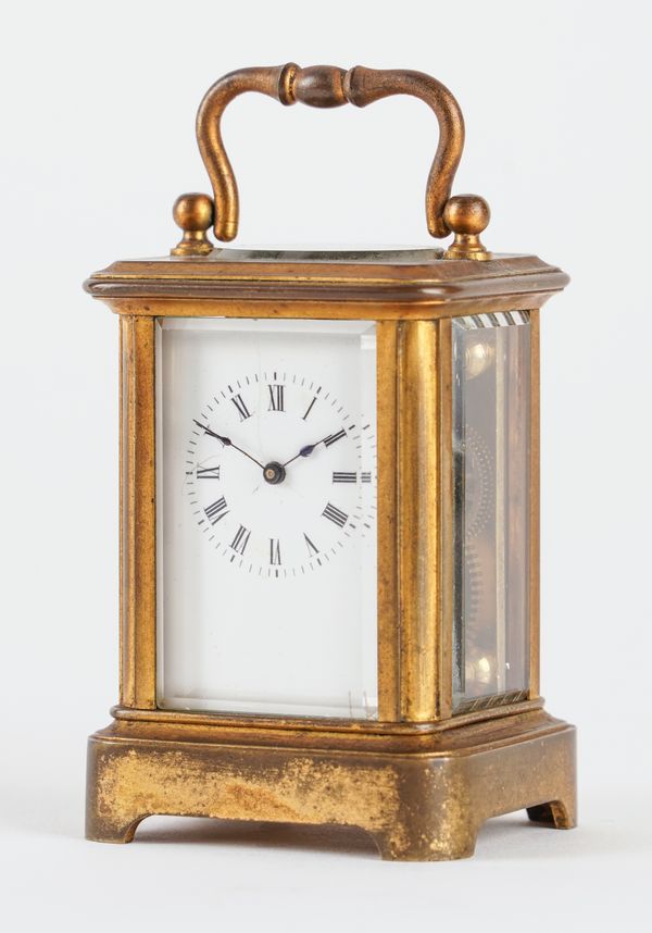 A MINIATURE FRENCH BRASS CARRIAGE TIMEPIECE