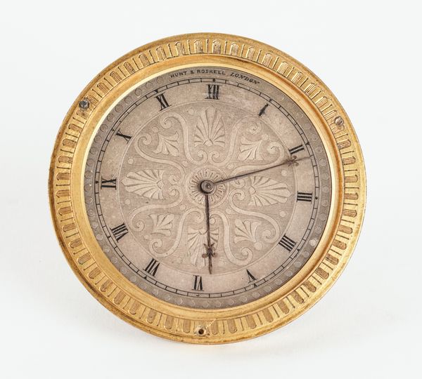 A VICTORIAN ENGRAVED GILT-BRASS PART DESK TIMEPIECE