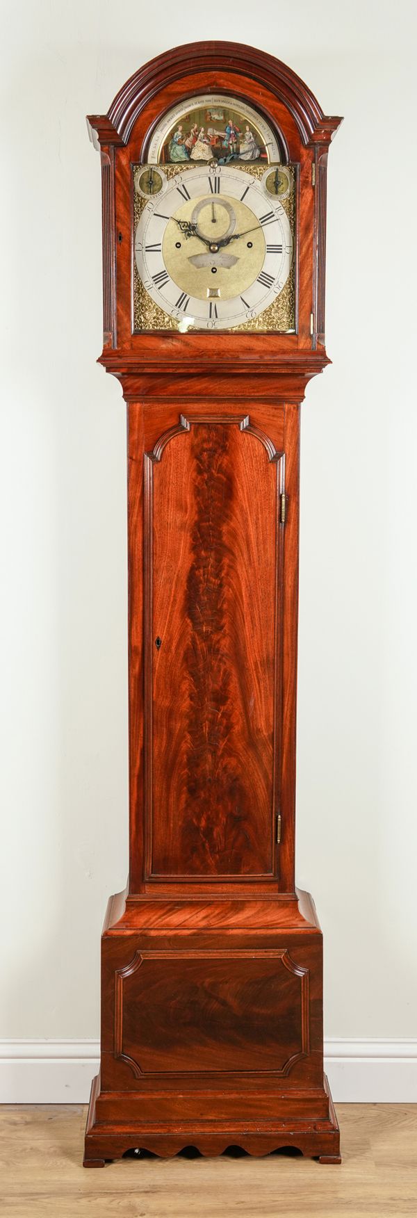 A FINE AND RARE GEORGE III MAHOGANY MUSICAL AND AUTOMATON LONGCASE CLOCK