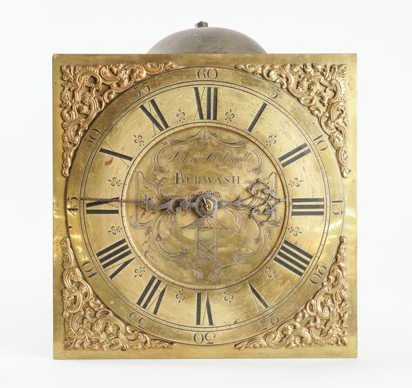 A GEORGE III 10” SQUARE BRASS DIAL 30 HOUR STRIKING LONGCASE CLOCK MOVEMENT