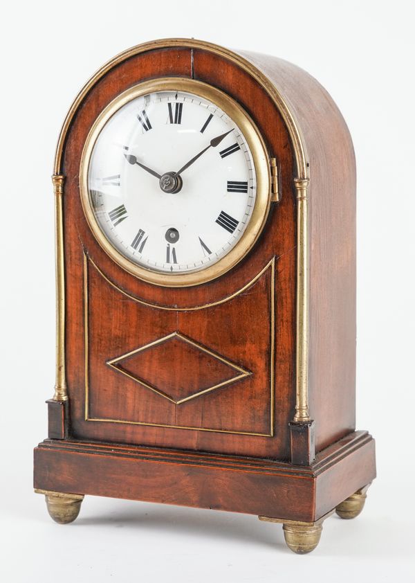 A LATE REGENCY FRUITWOOD AND BRASS-MOUNTED MANTEL TIMEPIECE