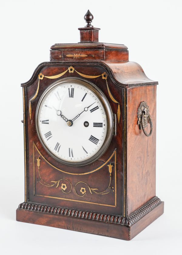 A REGENCY MAHOGANY AND BRASS-INLAID MANTEL TIMEPIECE