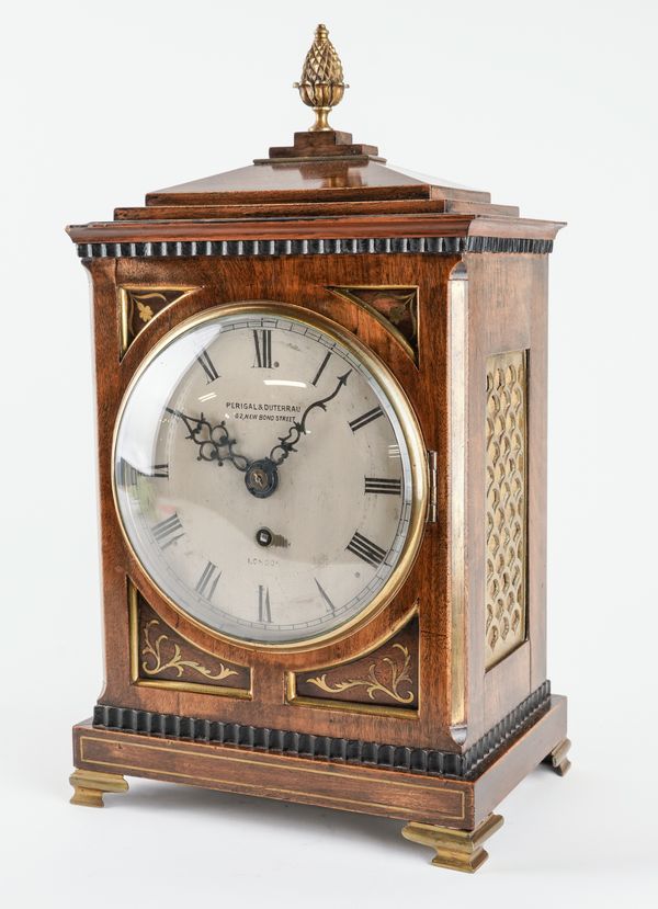 A MAHOGANY CHAMFER-TOP BRACKET TIMEPIECE