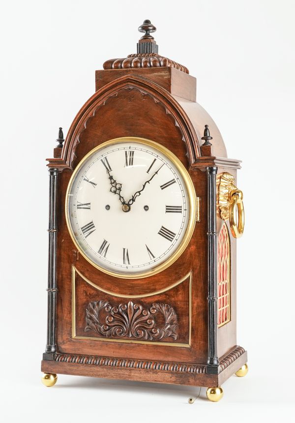 A WILLIAM IV MAHOGANY AND BRASS-MOUNTED STRIKING BRACKET CLOCK