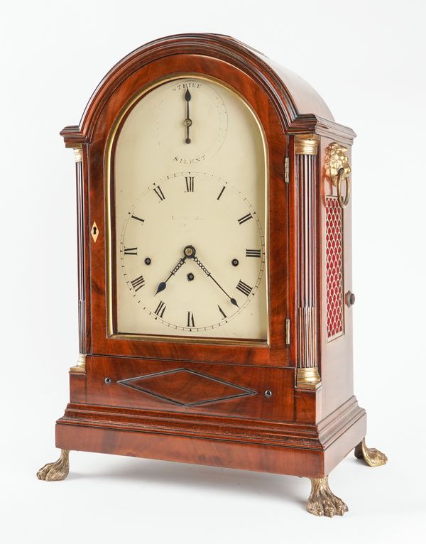 A LATE GEORGE III BRASS-MOUNTED MAHOGANY QUARTER CHIMING AND STRIKING BRACKET CLOCK