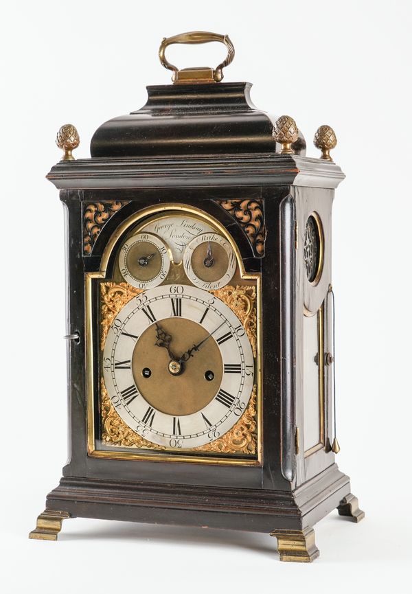 A GEORGE III BRASS-MOUNTED EBONISED QUARTER-REPEATING VERGE BRACKET CLOCK WITH PULL QUARTER REPEAT