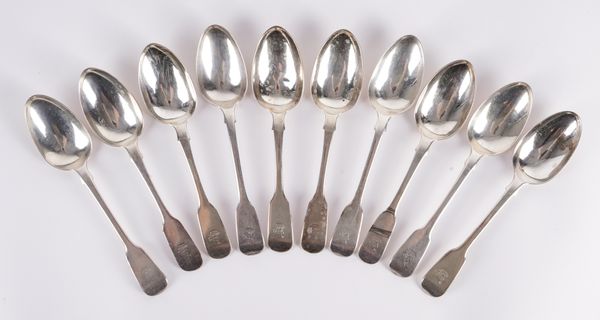 TEN SILVER FIDDLE PATTERN DESSERT SPOONS (10)