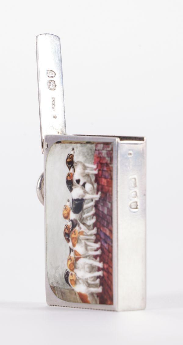 A LATE VICTORIAN SILVER AND ENAMELLED RECTANGULAR VESTA CASE