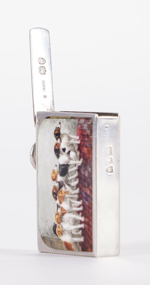 A LATE VICTORIAN SILVER AND ENAMELLED RECTANGULAR VESTA CASE