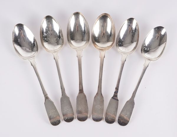 SIX SILVER FIDDLE PATTERN TABLESPOONS (6)