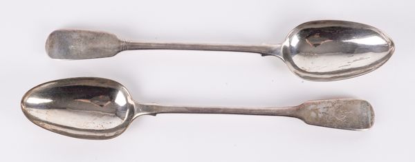 A PAIR OF VICTORIAN SILVER FIDDLE PATTERN BASTING SPOONS (2)