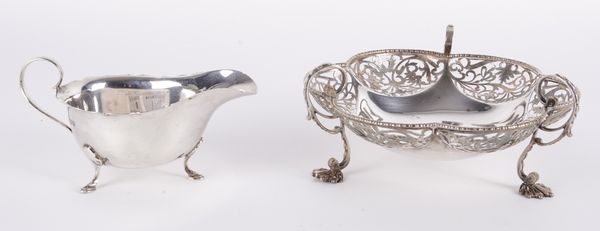 A SILVER BONBON DISH AND A SILVER SAUCE BOAT (2)