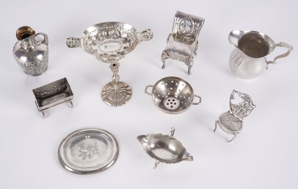 A COLLECTION OF TEN MINIATURE ITEMS OF SILVER (10)