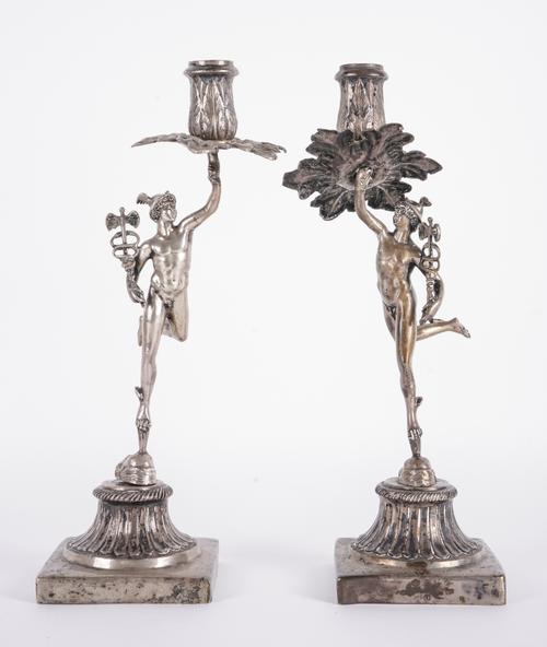 A PAIR OF EUROPEAN FIGURAL TABLE CANDLESTICKS