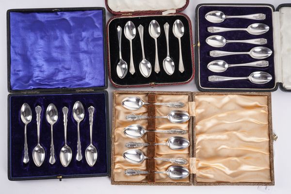 FOUR SETS OF SILVER TEA AND COFFEE SPOONS (4)