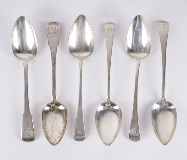 THREE PAIRS OF SILVER TABLESPOONS (6)