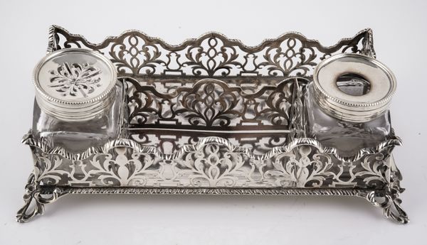 A SILVER RECTANGULAR INKSTAND