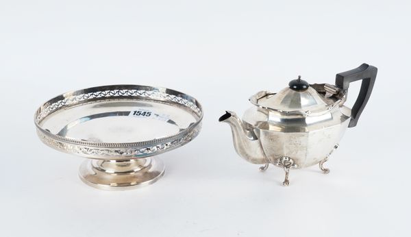 A SILVER PEDESTAL TAZZA AND A SILVER TEAPOT (2)