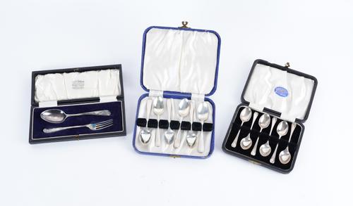 THREE CASED SETS OF SILVER FLATWARE (3)