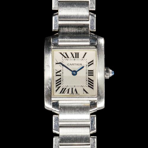 A LADY'S STEEL CARTIER TANK FRANCAISE BRACELET WRISTWATCH