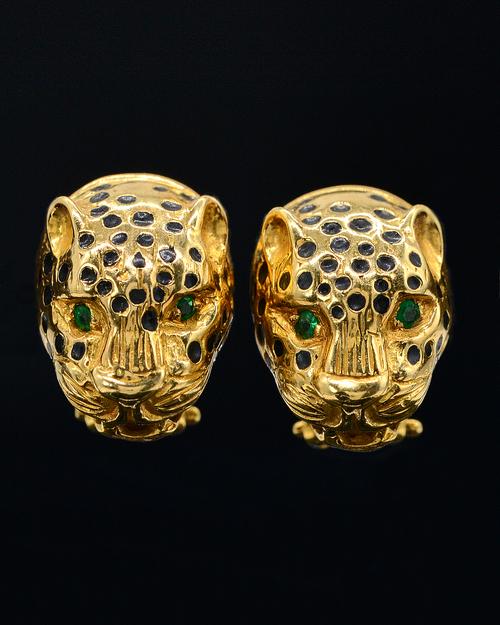 A PAIR OF GOLD PANTHER EARRINGS