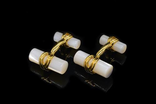 A TIFFANY & CO PAIR OF AND MOTHER OF PEARL CUFFLINKS