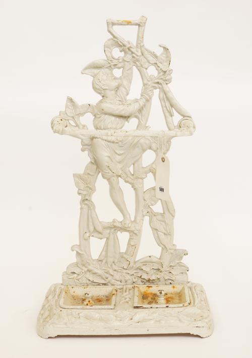 A LATE VICTORIAN WHITE PAINTED CAST-IRON STICK STAND