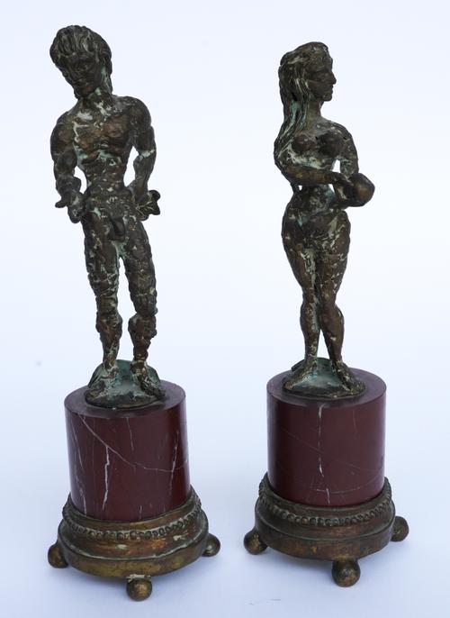 ZEV (NÉ DANIEL HARRIS, AMERICAN, 1814-1986): A PAIR OF GILT BRONZE ADAM AND EVE FIGURES (2)