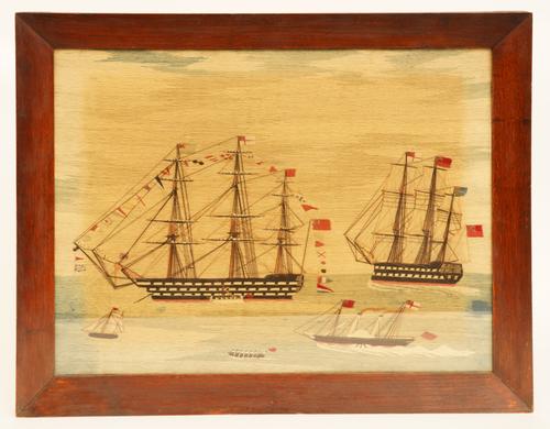 A VICTORIAN SAILOR’S WOOLWORK PICTURE OF A REGATTA