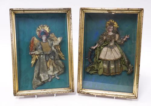 A PAIR OF TEXTILE COLLAGES OF SAINT CATHERINE AND AN ARCHANGEL (2)
