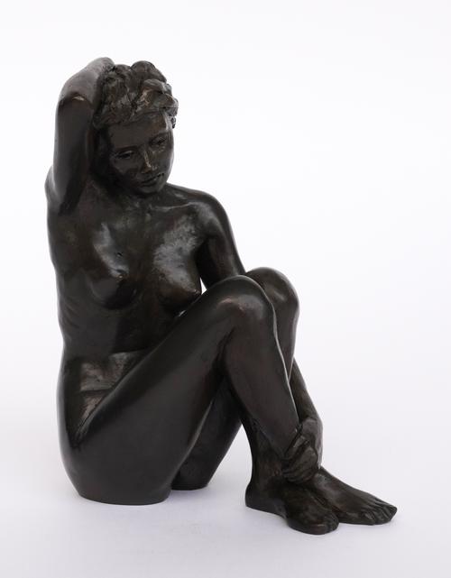 TOM GREENSHIELDS (BRITISH 1915-1994): 'ROSIE HOLDING HAIR' BRONZE RESIN CAST
