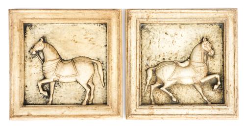 A PAIR OF MARBLE PLAQUES DEPICTING HORSES IN PROFILE (2)