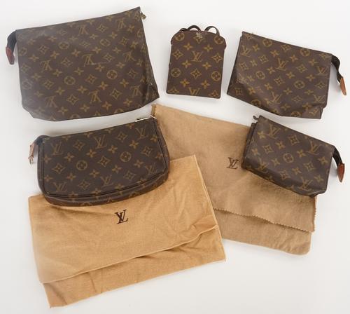 LOUIS VUITTON: A GROUP OF MONOGRAM LEATHER BAGS AND POUCHES (5)