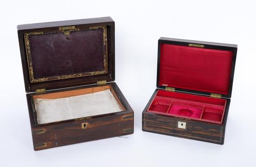 A 19TH CENTURY BRASS BOUND ROSEWOOD BOX (2)