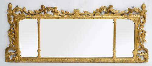 A 19TH CENTURY CARVED GILTWOOD TRIPLE PLATE OVERMANTEL MIRROR