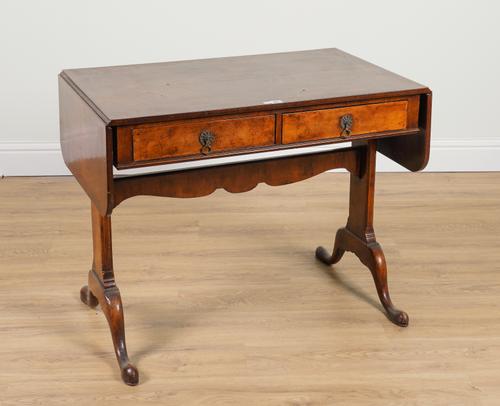 A REGENCY STYLE WALNUT TWO DRAWER SOFA TABLE