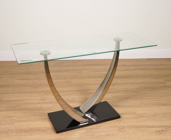 A CHROME AND GLASS SIDE TABLE
